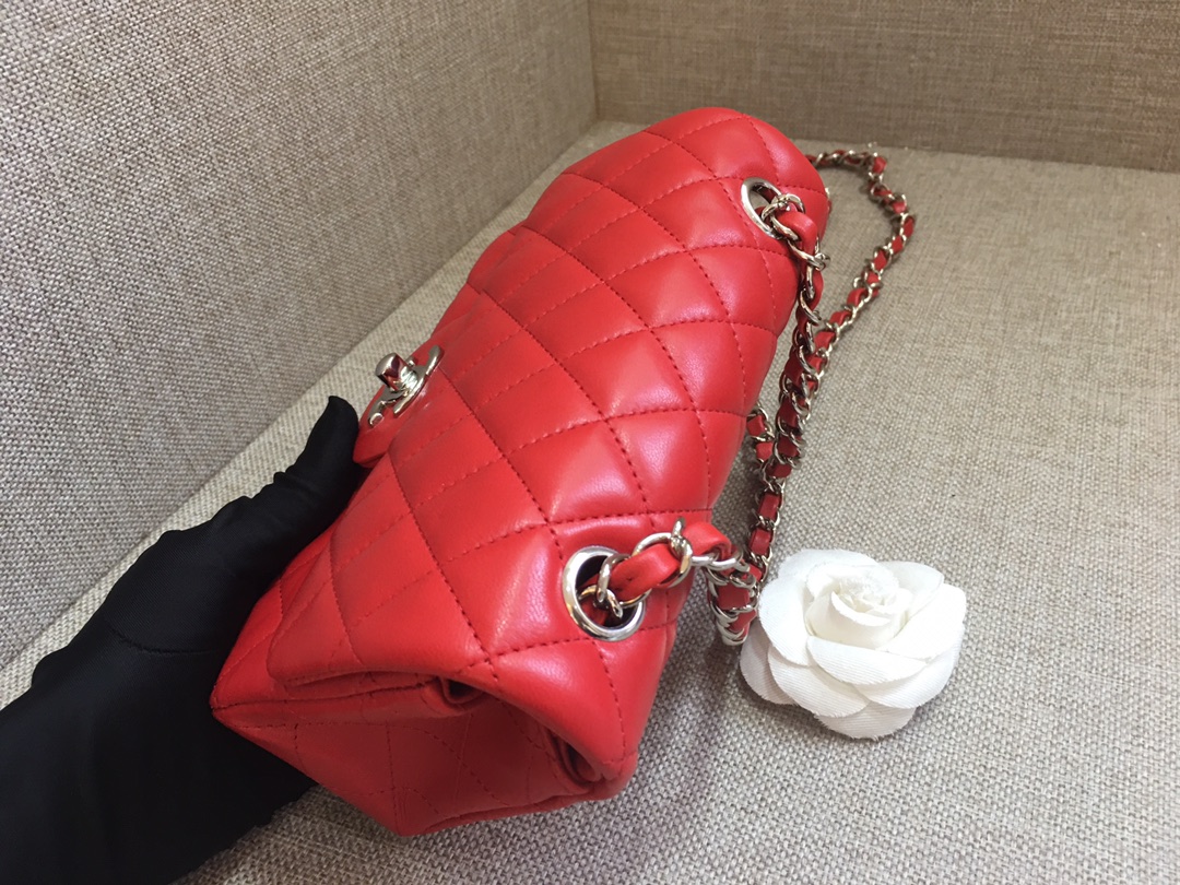 Small Classic Flap Lambskin Bag A01116 Red/Silver